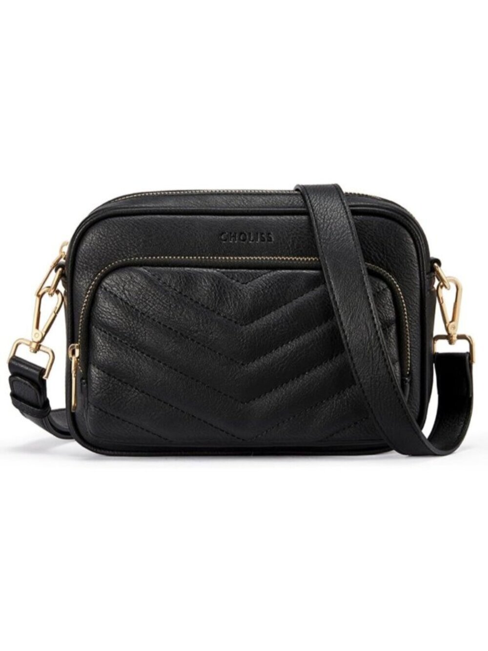 〽️Women's Black Travel Purse Wallet Quilted Vegan Leather Crossbody Bags